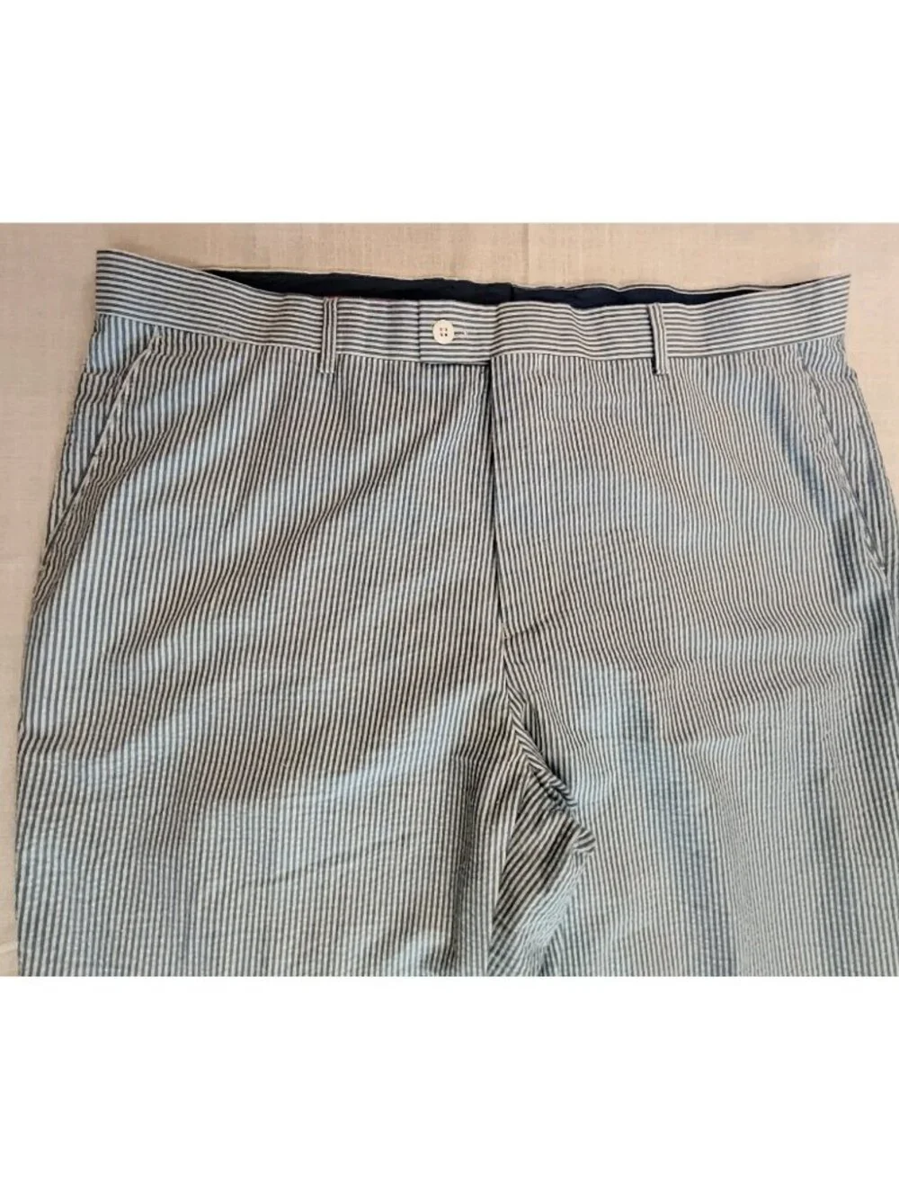 Linea Uomo Men Size 42X32 Pinstriped Cuffed Pants Blue/White